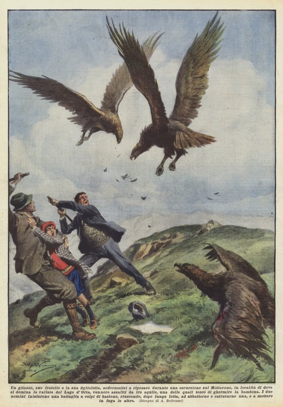 En vandrare, hans bror och hans lilla dotter, stannade för att vila under en utflykt på? av Achille Beltrame
