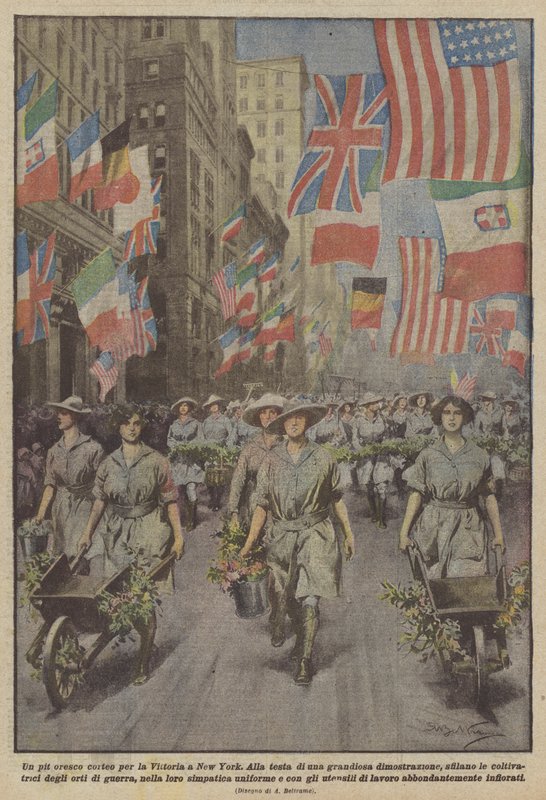 En pit oresco procession för Victory i New York av Achille Beltrame