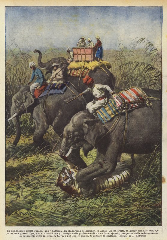 En blodig duell under ett skämt av Maharajah of Bikanir, Indien av Achille Beltrame