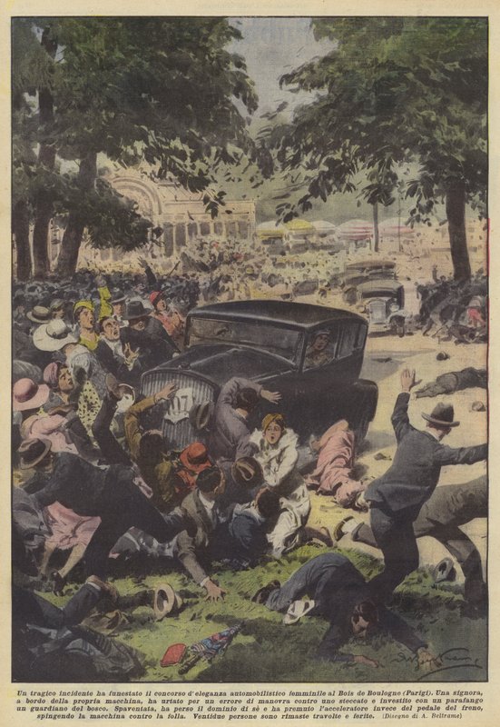 En tragisk olycka fördärvade dambilsdelegationstävlingen i Bois de Boulogne (Paris) av Achille Beltrame