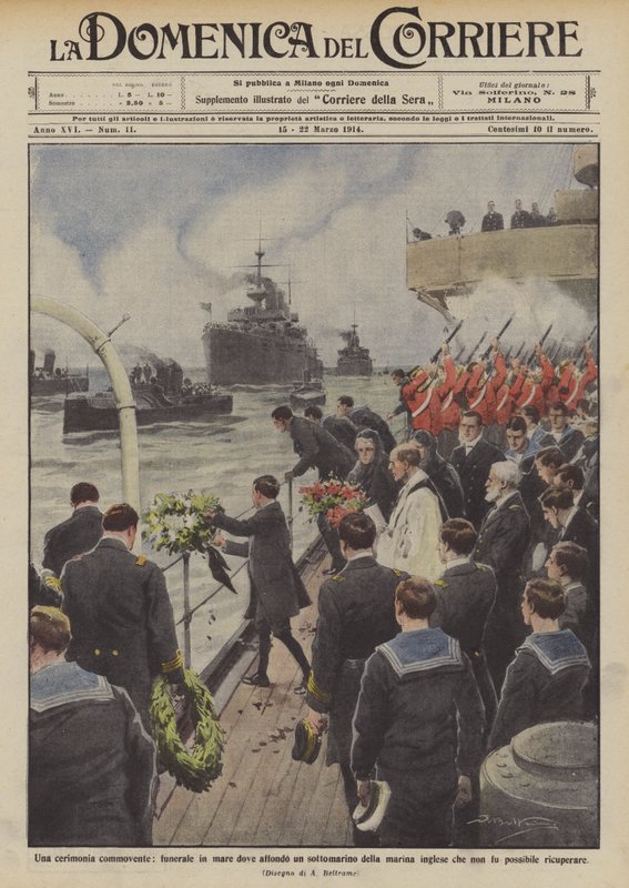 En gripande ceremoni, en begravning till sjöss där jag sänker en ubåt från den engelska flottan som? av Achille Beltrame