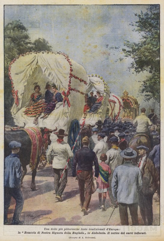 En av de mest pittoreska traditionella festivalerna i Europa, Romeria of Our Lady of the Dew i Andalusien av Achille Beltrame