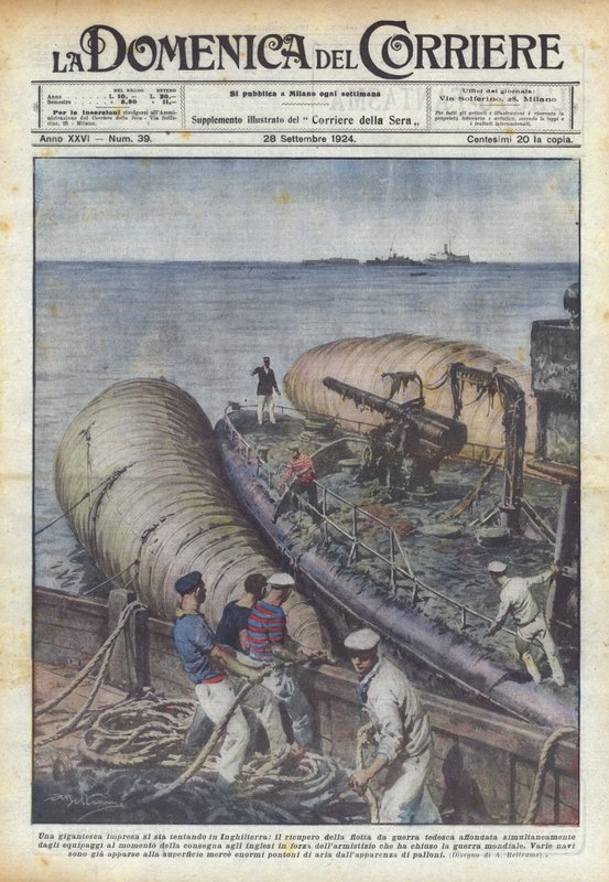 Ett gigantiskt företag görs försök i England, återhämtning av den tyska krigsflottan? av Achille Beltrame