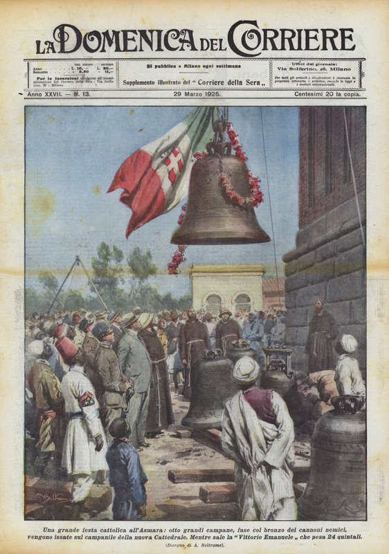 En stor katolsk fest i Asmara, åtta stora klockor, gjutna med brons från fiendens vapen? av Achille Beltrame