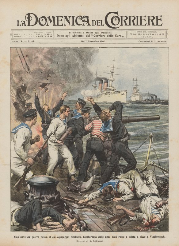 Ett ryskt krigsfartyg, vars besättning gjorde uppror, bombades av andra ryska fartyg och kastades? av Achille Beltrame