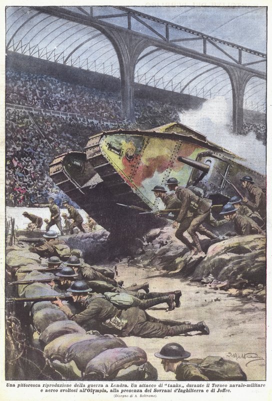 En pittoresk reproduktion av kriget i London av Achille Beltrame