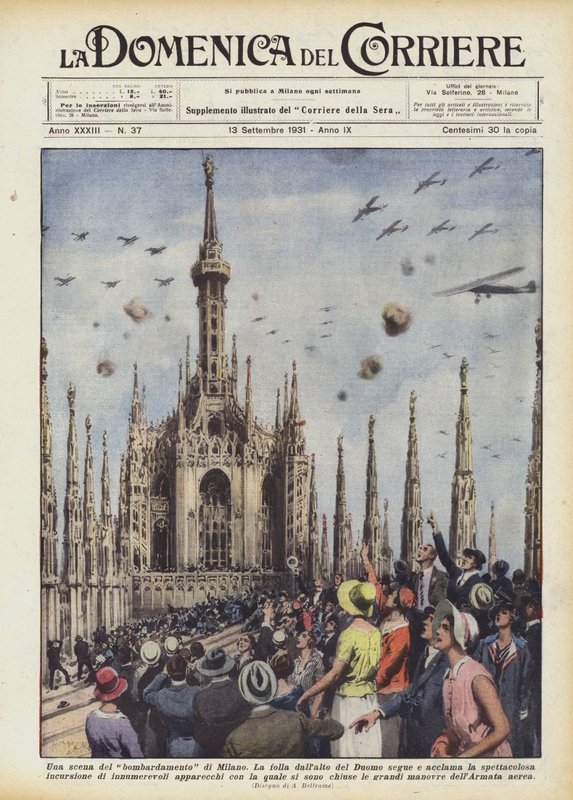En scen från bombningen av Milano av Achille Beltrame