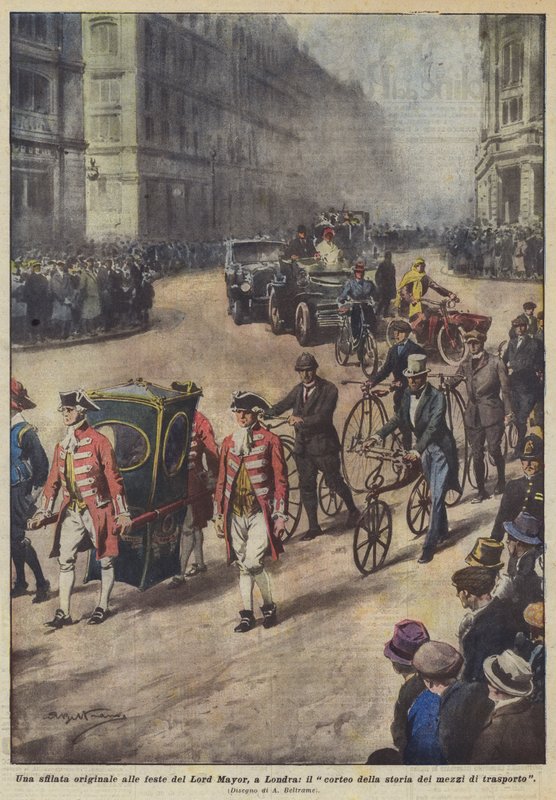 En original parad vid Lord Mayor-firandet i London, processionen av transportens historia av Achille Beltrame