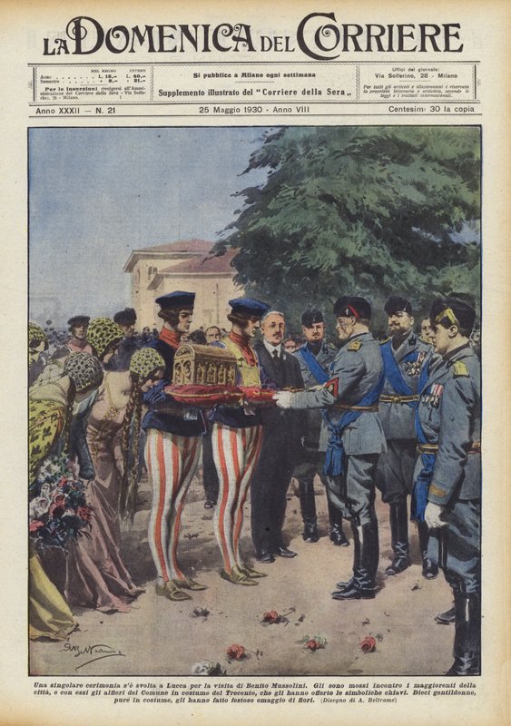 En unik ceremoni om den hålls i Lucca för besöket av Benito Mussolini av Achille Beltrame
