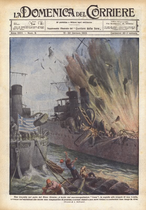 En tragedi i hamnen i Pireus (Grekland) av Achille Beltrame