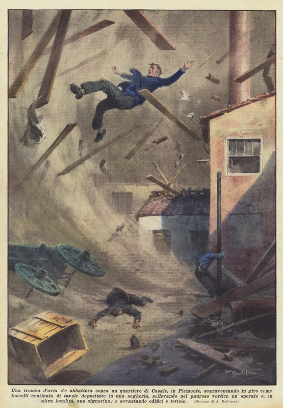 En virvelvind om den skjuts ner över en stadsdel av Casale, i Piemonte, kasta runt? av Achille Beltrame