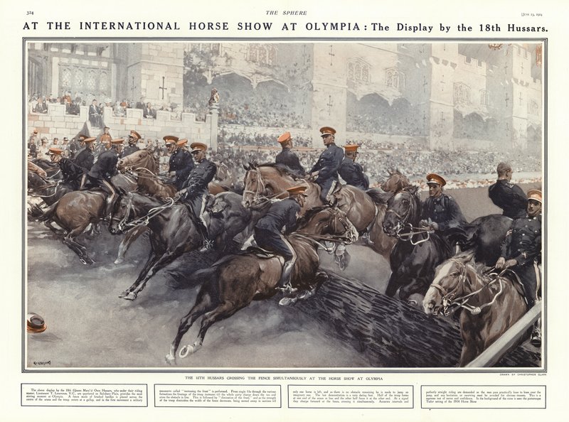Utställning av de 18:e husarerna vid International Horse Show i Olympia, London, 1914 av Addison Thomas Millar
