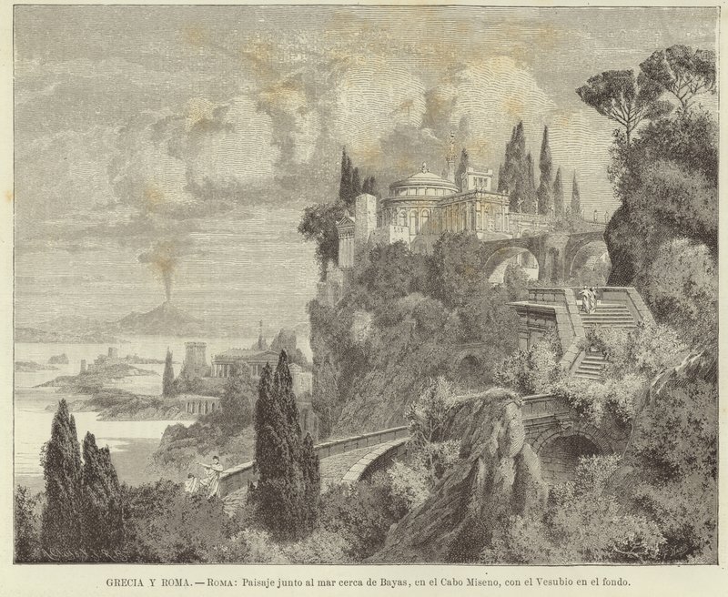 Grekland och Rom - Rom: Landskap vid havet vid Cape Miseno med Vesuvius i bakgrunden. av Adolf Closs
