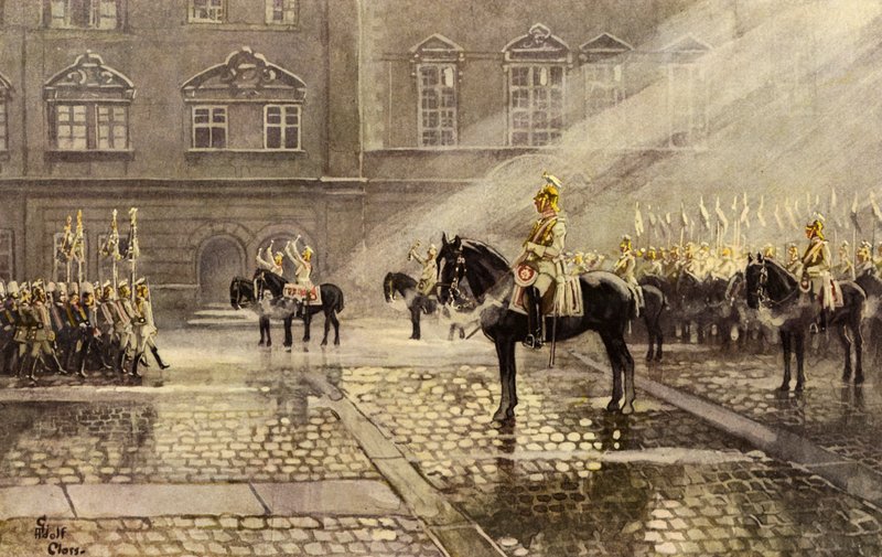 Standardlagerskvadron från Gardes du Corps, livvakt för den tyska kejsaren (färg litho) av Adolf Closs