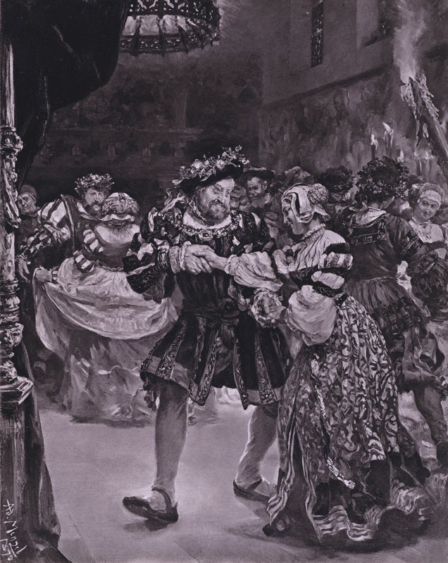 Scen från Shakespeares kung Henrik VIII (akt I, scen 4) (litho) av Adolph Friedrich Erdmann von (after) Menzel