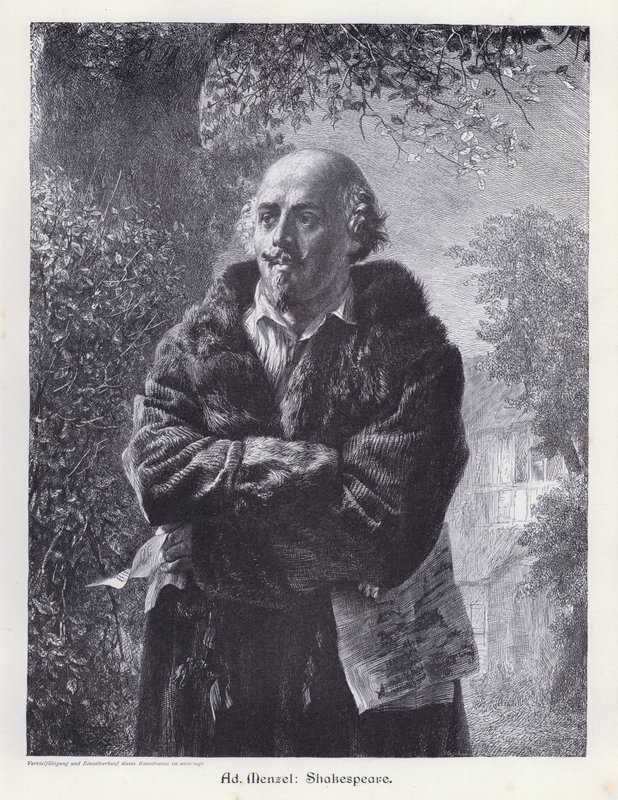 William Shakespeare, engelsk dramatiker (gravyr) av Adolph Friedrich Erdmann von (after) Menzel