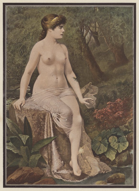 Kvinna som sitter på landsbygden (färg litho) av Adolphe Frederic Lejeune