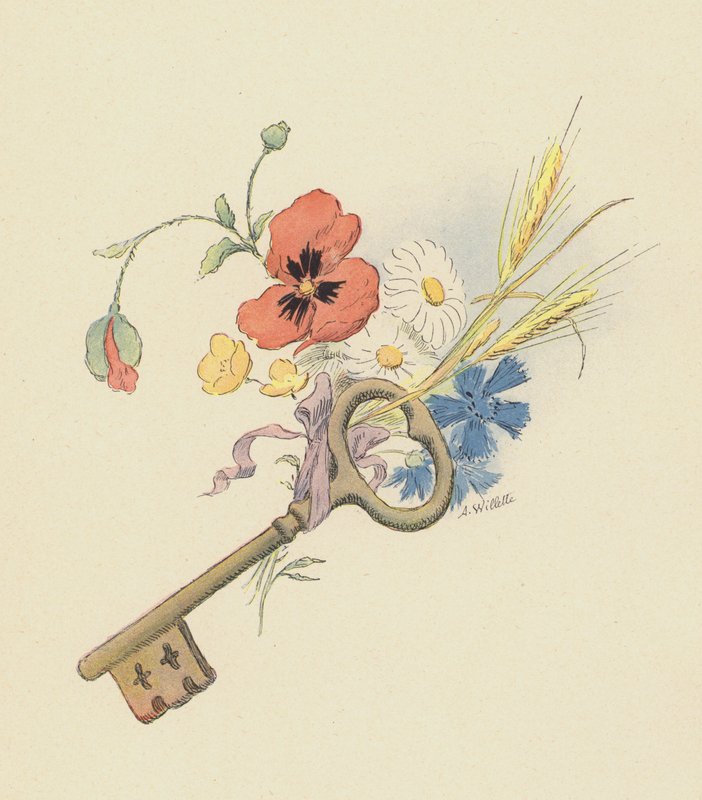 Nyckel och blommor (färg litho) av Adolphe Leon Willette