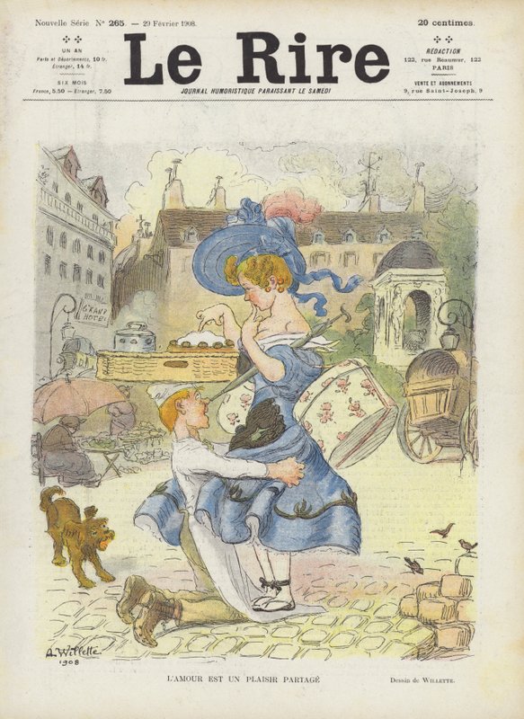 Kärlek är ett nöje som delas. Illustration för Le Rire av Adolphe Leon Willette