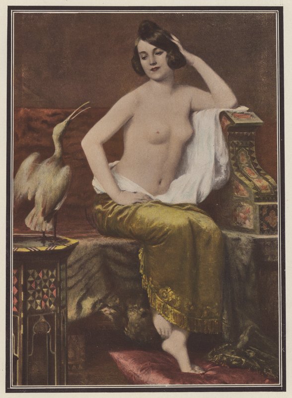 Favoriten, kvinna med en fågel (färg litho) av Adolphe Weisz