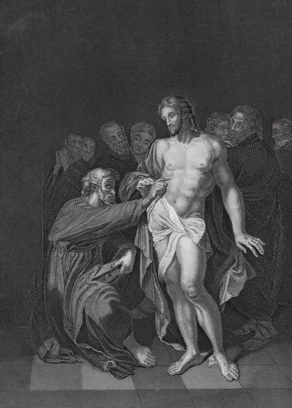 The Incrediulity of St Thomas, John, Ch 20, vs 26-29 (gravyr) av Adriaan van der (after) Werff