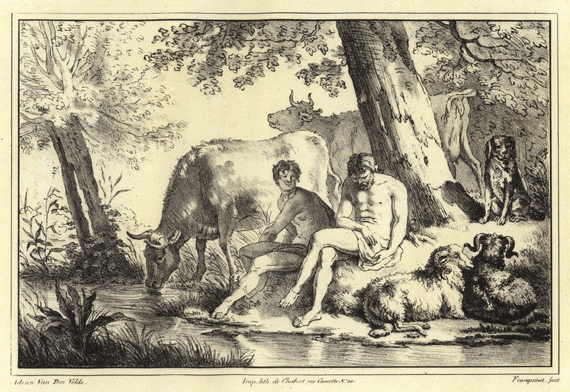 Riverbank scen av Adriaen van de Velde