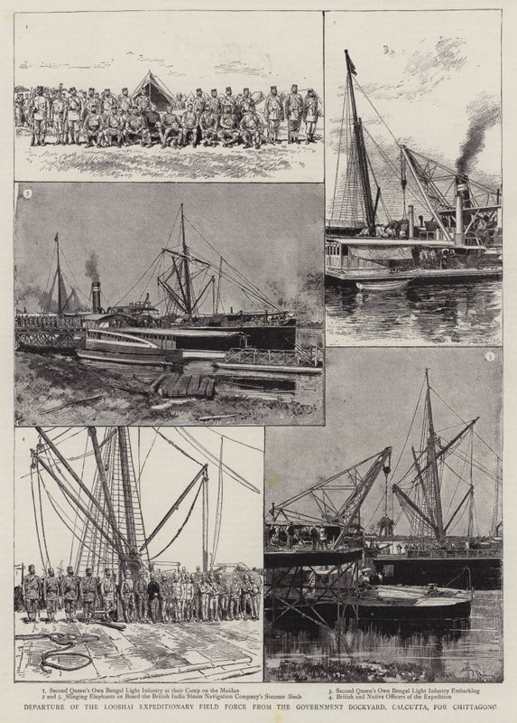 Looshais expeditionsfältstyrka avgår från regeringsvarvet, Calcutta, till Chittagong av Adrien Emmanuel Marie