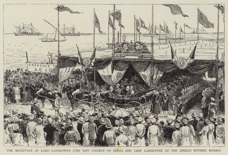 Mottagandet av Lord Lansdowne (den nye vicekungen i Indien) och Lady Lansdowne på Apollo Bunder, Bombay av Adrien Emmanuel Marie