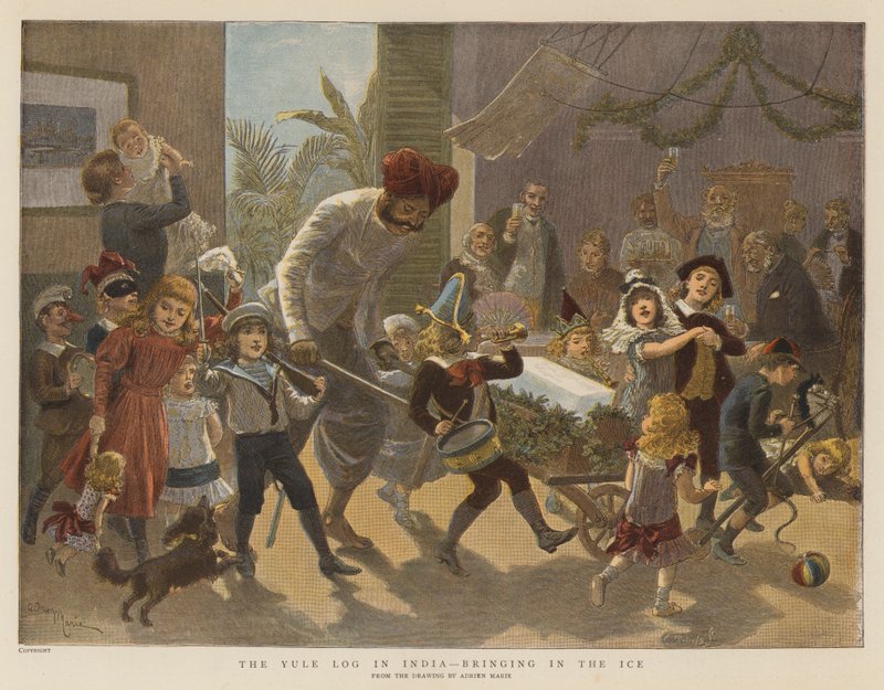 Julstocken i Indien, isen kommer in (chromolitho) av Adrien Emmanuel Marie