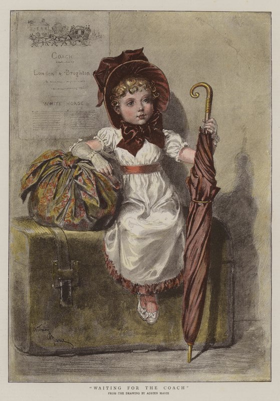 I väntan på tränaren (chromolitho) av Adrien Emmanuel Marie