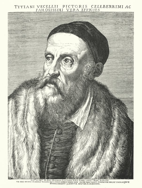 Tizian, italiensk renässanskonstnär (gravyr) av Agostino (after) Carracci
