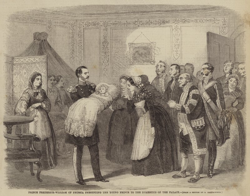Prins Frederick-William av Preussen presenterar den unge prinsen för palatset av Albert Kretschmer