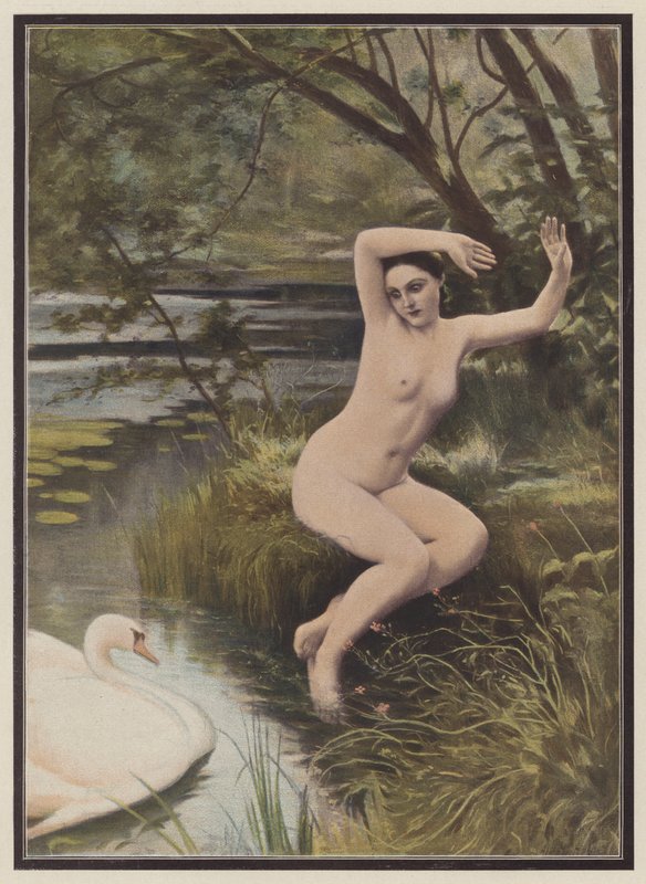 Leda, spartansk prinsessa från grekisk mytologi (färg litho) av Albert (after) Aublet