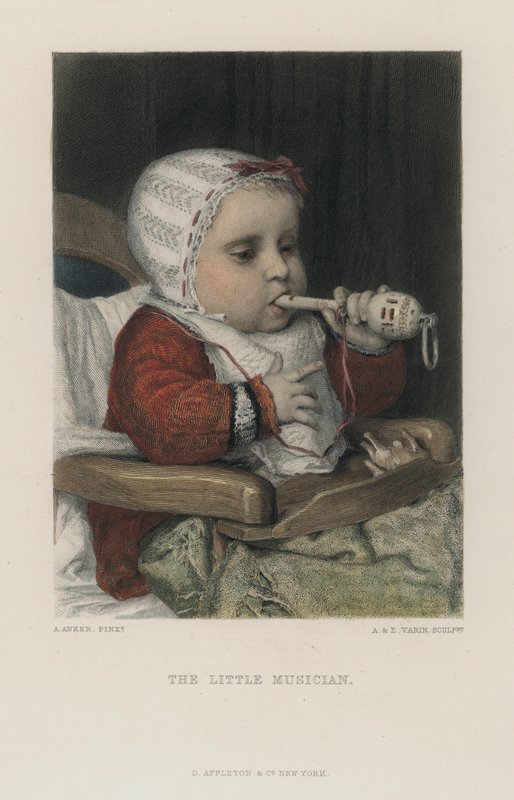 Den lille musikern (färgad gravyr) av Albert Anker