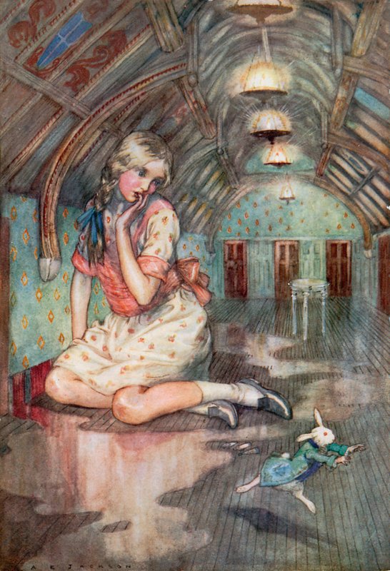 Illustration för Alice i Underlandet (färg litho) av Albert Edward Jackson