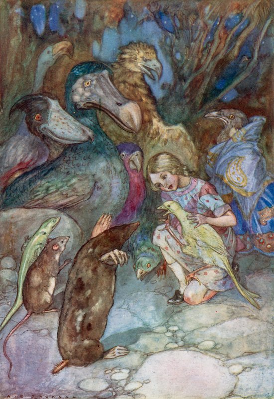 Illustration för Alice i Underlandet (färg litho) av Albert Edward Jackson