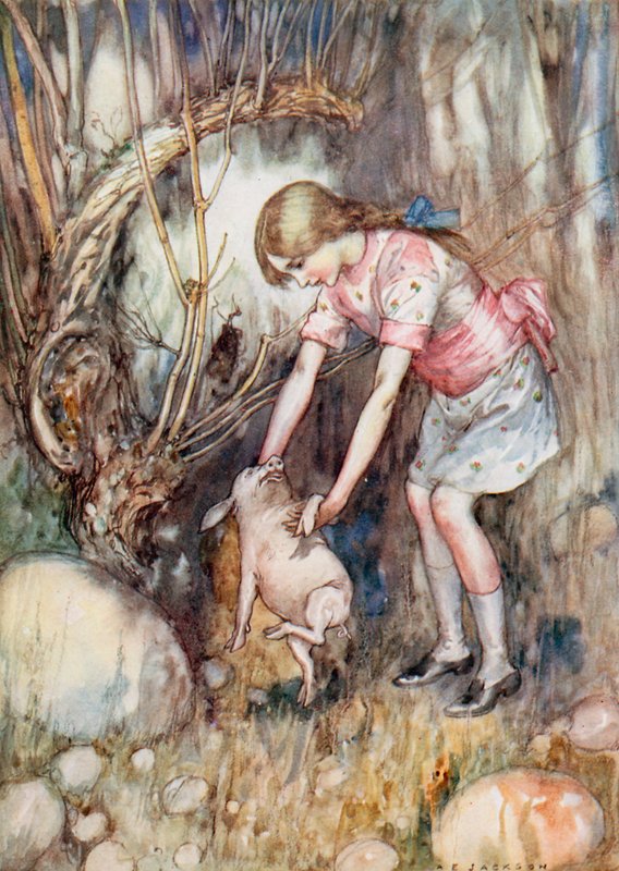 Illustration för Alice i Underlandet (färg litho) av Albert Edward Jackson