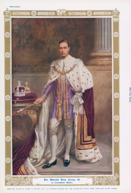 Kung George VI i sina kröningsdräkter (färg litho) av Albert Henry (after) Collings