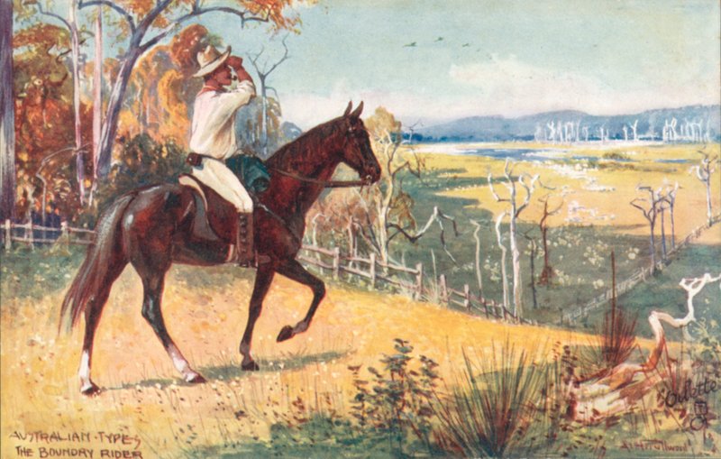 Australiska typer: Boundary Rider (färglitografi) av Albert Henry Fullwood