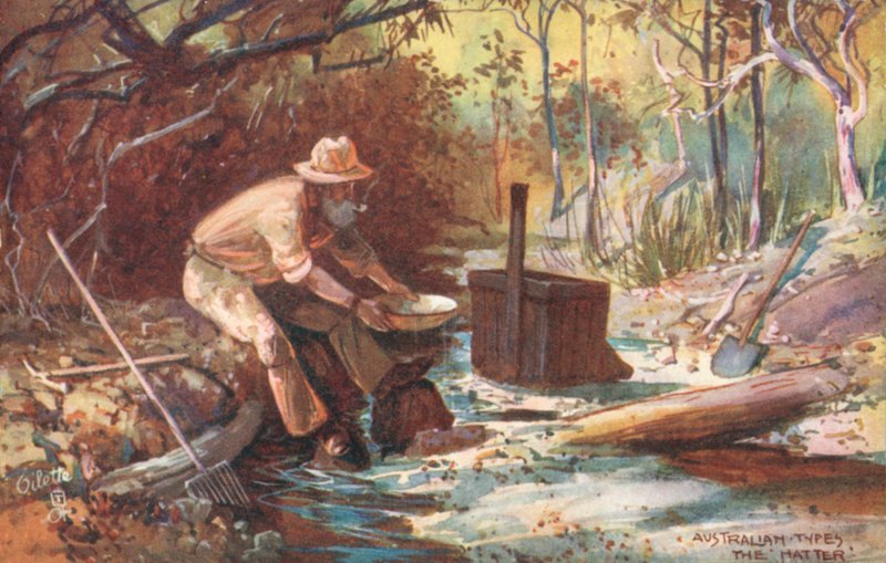 Australiska typer: "Hattmakaren" (färglitografi) av Albert Henry Fullwood