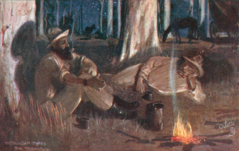Australiska typer: The Teamster (färglitografi) av Albert Henry Fullwood