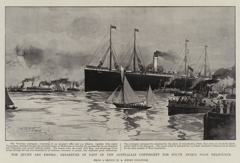 För Queen and Empire, avresa från en del av den australiensiska kontingenten till Sydafrika från Melbourne av Albert Henry Fullwood
