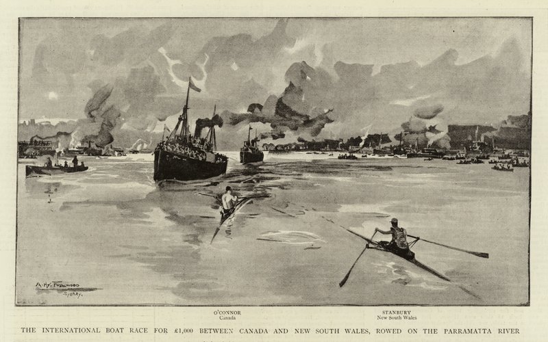 International Boat Race för £1 000 mellan Kanada och New South Wales, rodde på Parramatta River av Albert Henry Fullwood