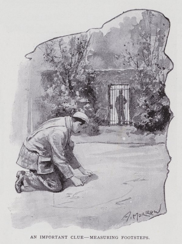 En viktig ledtråd, att mäta fotsteg (litho) av Albert Morrow