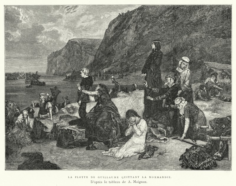 Guillaumes flotta lämnar Normandie (gravyr) av Albert Pierre René (after) Maignan