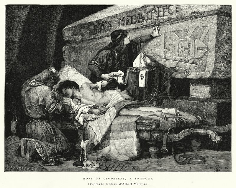 Death Of Clodebert, At Soissons (gravyr) av Albert Pierre René (after) Maignan