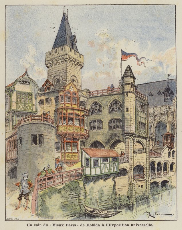 Ett hörn av Robidas Old Paris på Exposition Universelle av Albert Robida