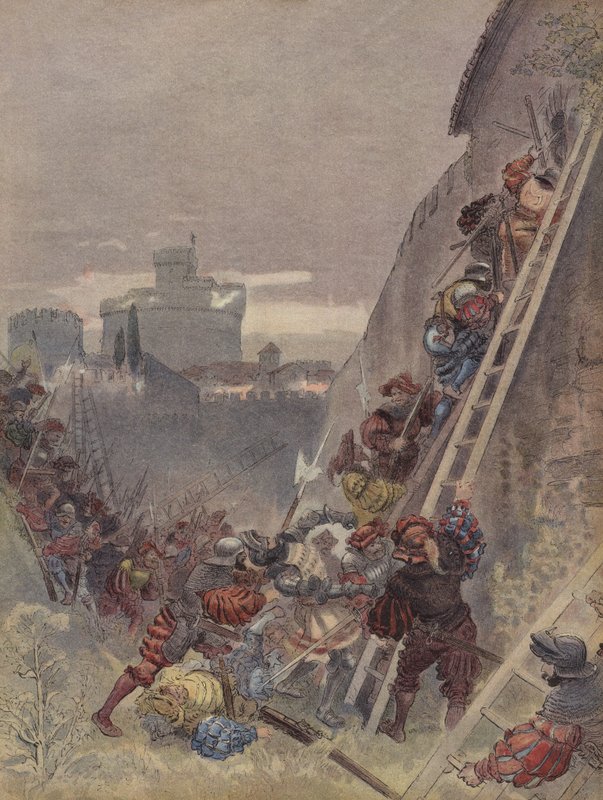 Bourbon dödades i attacken mot Rom den 6 maj 1527 av Albert Robida