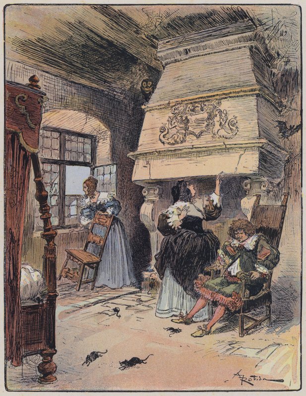 Illustration för Le Capitaine Bellormeau av och illustrerad av A Robida (färg litho) av Albert Robida