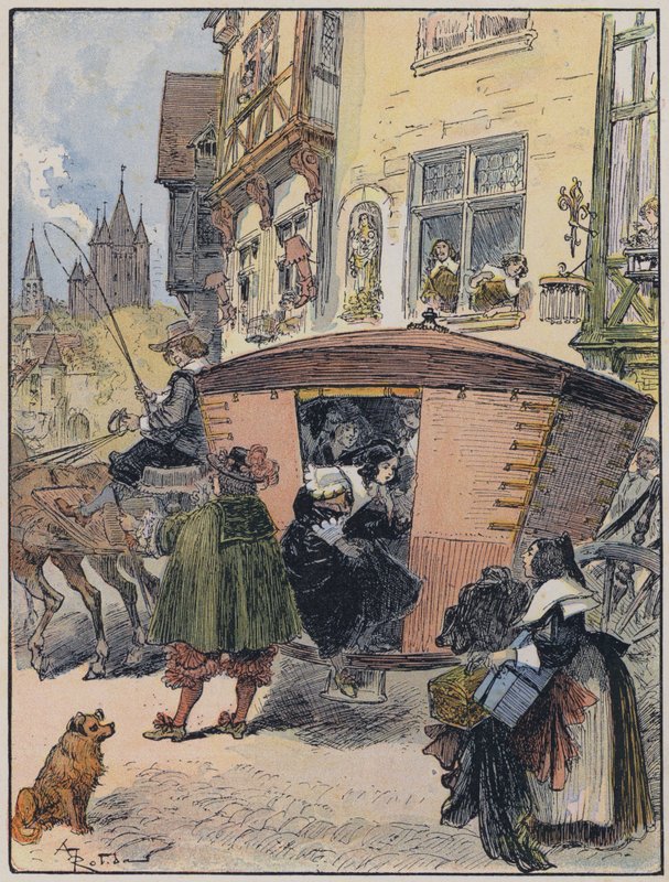 Illustration för Le Capitaine Bellormeau av och illustrerad av A Robida (färg litho) av Albert Robida